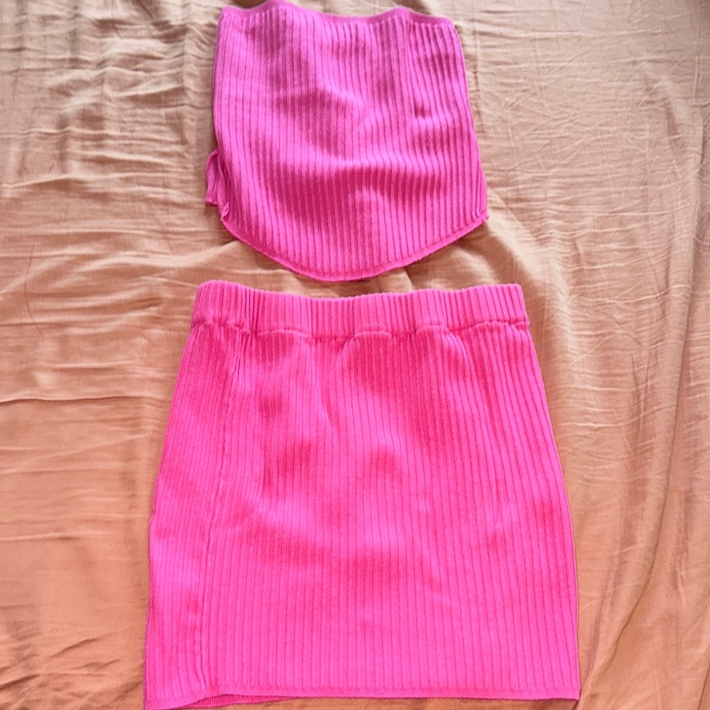 Pink Ribbed Skirt Set, Size M